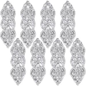 8 Pieces Rhinestone Applique Iron On Patch Rhinestone Hot Fix Wedding Appliques for Bridal Wedding Dress Sash Crystal Belt DIY Sewing Crystals Patch for Shoes(Silver)