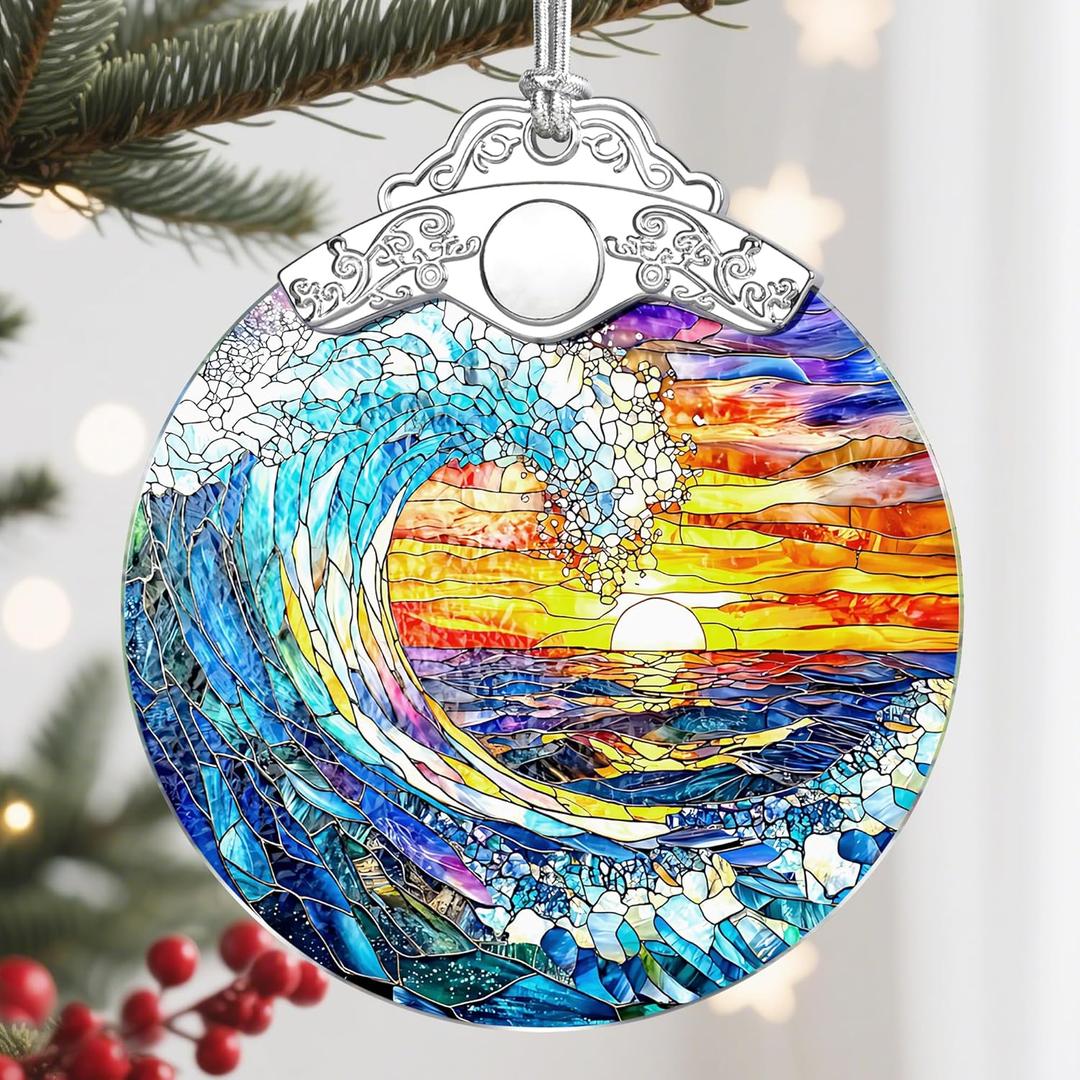 Christmas Ornament, Christmas Decoration, Stained Glass Ornament, Heirloom Keepsakes, Holiday Ornaments, Holiday Presents, Unique Xmas Gifts, Gift Exchange Ornaments, Gift Idea - Sea Waves