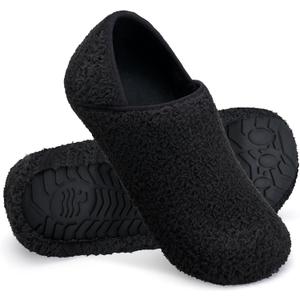 WateLves Womens & Mens Lightweight Cozy Faux Furry House Slippers - Rubber Sole Slip On Sock Shoes - Foldable Travel Slippers - Indoor & Outdoor (Black)