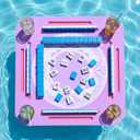 Floating Mahjong Table for Pool, Double Sided Floating Game Table with Cup Holders, for Mahjong Poker Card Games, Floating Mahjong Board for Hot Tub Lake Beach, Adults Summer Party (Purple), 31.5 inches x 31.5 inches