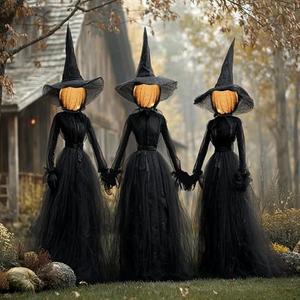 Hourleey Halloween Decorations Outdoor, 3 Pack 6 FT Holding Hands Lighted Witches Stakes with Glowing Face, Halloween Witch Decor for Yard Garden Lawn Porch Haunted House Party Props