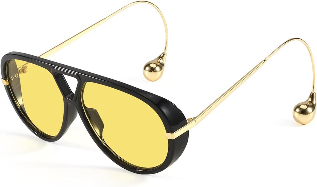 SODQW Oversized Aviator Sunglasses for Women With Earring Trendy Large Big Double Bridge 2025 Designer Ladies Shades (A05- Black/Yellow)