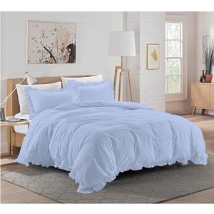 Xtream Fabric 1 Piece Frilled Duvet Cover Corner Edge Ruffle Comforter Cover & 4 Pillowcase, 5 PCs Frilled Duvet Set Cotton 800 TC King/California King Size, Light Blue