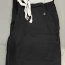 Flamingals Straight Leg Pants for Women Drawstring Waist Mid Rise Casual Solid Seam Detail Pants Black M