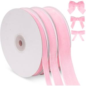 Pink Velvet Ribbon, Velvet Christmas Ribbon Set, 3 Rolls 3/8, 5/8, 1 inch Wide, 30 Yards Vintage Ribbons for Gift Wrapping Christmas Tree Ornaments, Crafts, Wedding Invitations
