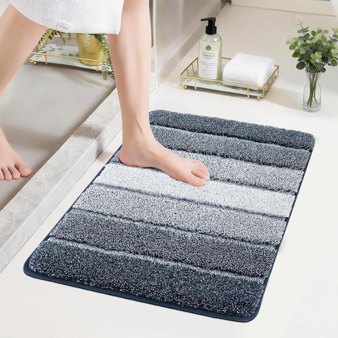 COSY HOMEER Bathroom Rugs 24"x17", Ultra Soft Absorbent Bath Mat with Non-Slip TPR Backing, Machine Washable Shaggy Rug for Bathroom Floor, Dark Blue