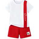 Ayzozuy Boys 2-Piece Summer Outfit Set - Side Color Block Stripe Short Sleeve T-Shirt Shorts Kid Clothes Casual Daily Wear(13-14t) (White)