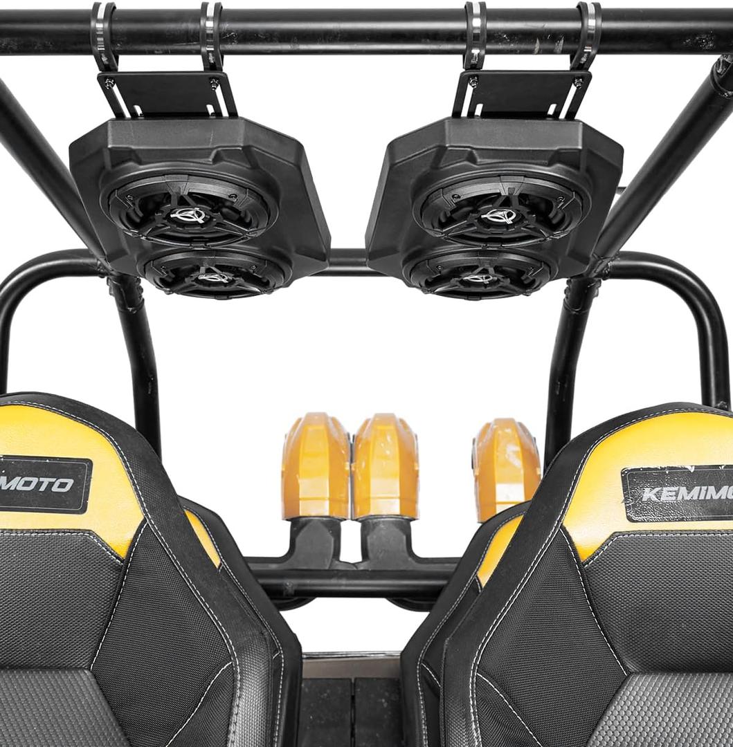 KEMIMOTO UTV Sound System 6.5 Inch Speakers UTV Sound Bar Overhead Stereo Wireless Pairing for UTVs Fits 1.625-1.9in Roll Cages Compatible with Can-Am X3 & X3 Max, Polaris RZR XP 1000, Uforce