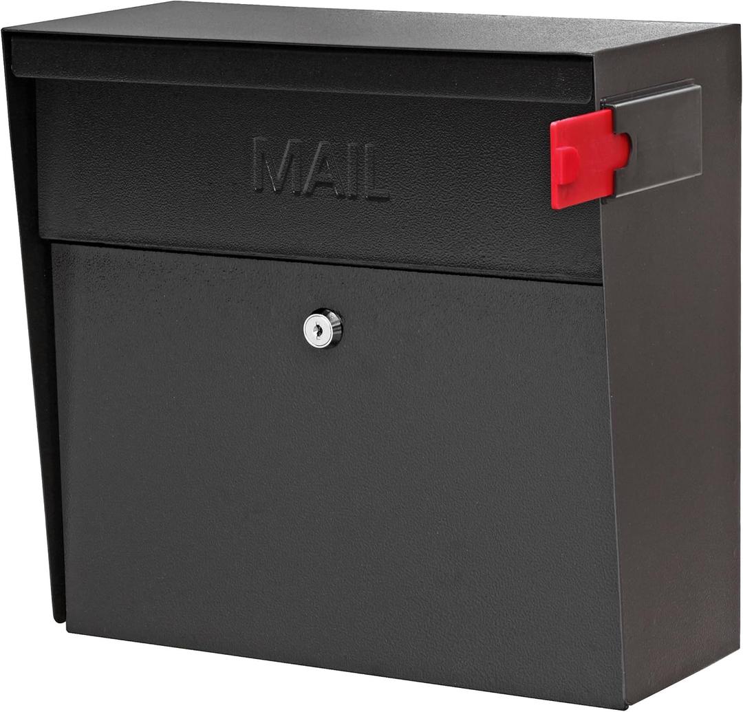Mail Boss 7162 Metro, Black High Capacity Wall Mounted Locking Security Mailbox, Medium
