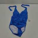 AI'MAGE Women's One Piece Swimsuit Tummy Control Halter Ruched Deep V Neck Bathing Suits, Large, Blue