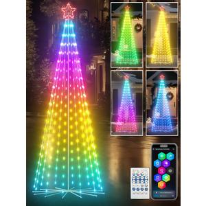 9ft Smart Outdoor Lighted Christmas Tree with Sturdy Iron Base, 16 Mil Color Changing, Music Sync, Timer, Group Control, RGB Led Christmas Decorations for Indoor Outdoor