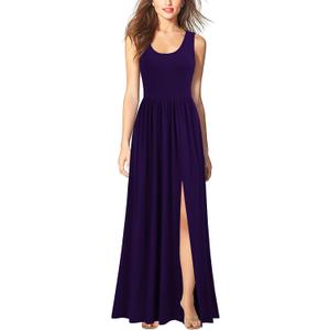 WOOSEA Women Sleeveless Scoop Neck Split Loose Sexy Plain Long Maxi Casual Dress (Purple, M)