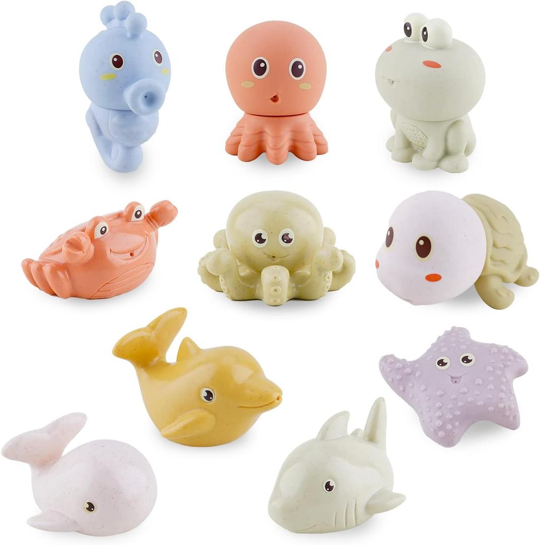Mold-Free Ocean Animal Bath Toys 10 Pack | Sensory Water Play Toys for Babies 6-18M & Toddlers 1-3Y | Safe Bathtub Pool Float Toys | Baby Shower, Birthday