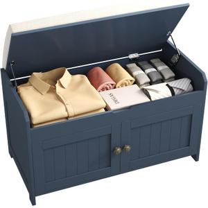 HOMEFORT 30" Shoe Bench with Lift Top Storage, Entryway Bench with Cushioned Seat, Wooden End of Bed Bench, Shoe Cabinet Bench with Hidden Storage Space, for Bedroom, Hallway, Blue, 30"Wx14.9"D x18.1"H
