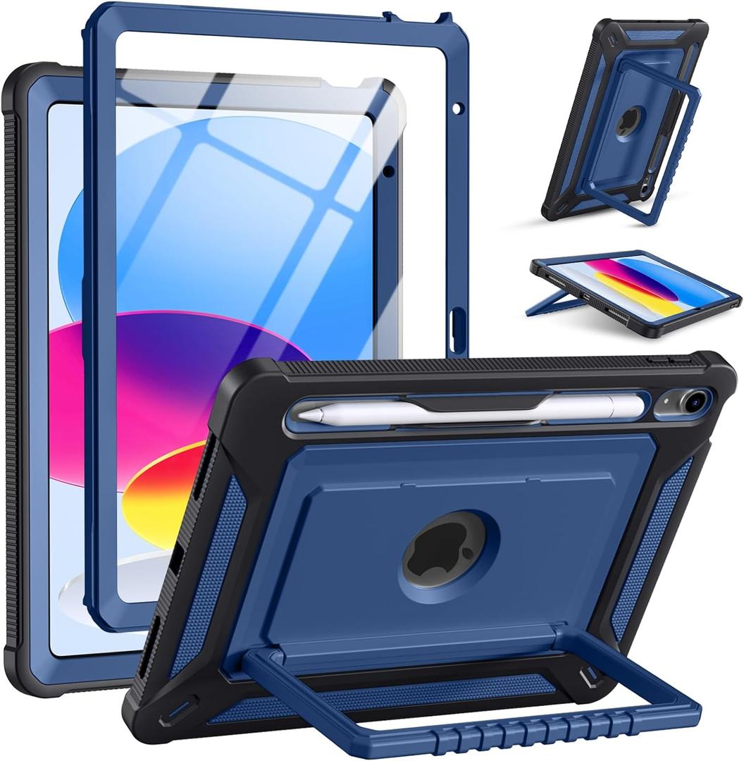 Akkerds for iPad A16 case 11th Generation 11 Inch 2025 - for iPad 10th Generation case 10.9 Inch 2022 with Pencil Holder - Screen Protector and Kickstand - Heavy Duty Rugged Protective Cover - Blue