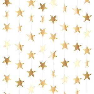 Patelai Glitter Star Garland Banner Decor 130 Feet Star Hanging Bunting Banner Twinkle Backdrop for Classroom Baby Shower Wedding Birthday Christmas Party Supplies(Champagne Gold)