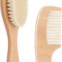 Baby Hair Brush and Comb Set, Natural Wooden Soft Goat Bristles Brush for Newborns & Toddlers, Cradle Cap Care, Baby Registry Gift
