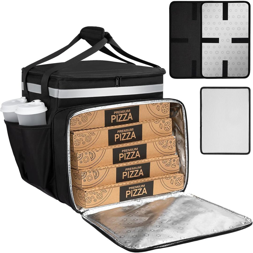 Food Delivery Backpack, Expandable Delivery Backpacks for Hot/Cold with Reflective Strips and Cup Holder, Bike Delivery Bag Backpack Suitable for Uber Eats, DoorDash, Pizza bag, Black