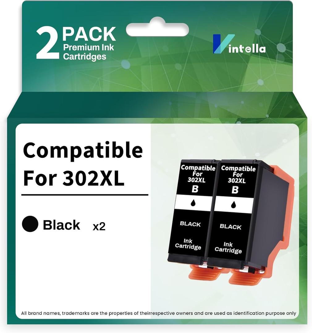Remanufactured Ink Cartridge Replacement for Epson 302XL 302XL T302XL T302 Black Ink Cartridges for Expression Premium XP-6000 XP-6100 XP6000 XP6100 Printer (Black Only, 2 Pack)