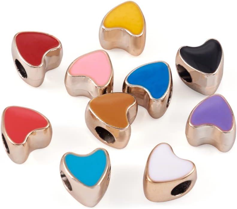 Craftdady 100pcs Enamel Love Heart European Beads Large Hole Acrylic Heart Loose Spacer Beads Random Mixed Color 11.5x11.5mm for Jewelry Making Hole: 4.5mm