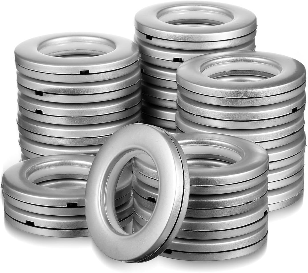 80 PCS Curtain Grommet 1-9/16 Curtain Eyelet Ring Inner Diameter 40mm Inner Matte Silver Plastic Ring Can Make Curtains Grommet A Bit Quieter On The Rod for Window Shower Curtains, Living Room