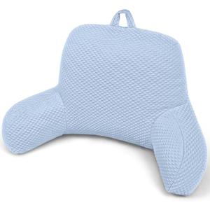 Reading Pillow, Ice Silk Bean Back Support Pillow for Bed Sitting Up, Large Bed Rest Pillow with Arms for Adults,Back Support Pillow for Couch and Chair, Blue