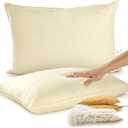 Cheer Collection Set of 2 Organic Kapok Bed Pillows, Natural Kapok Fiber Filled Sleeping Pillows with Breathable Cotton Shell, Standard Size, 20 x 28 inches