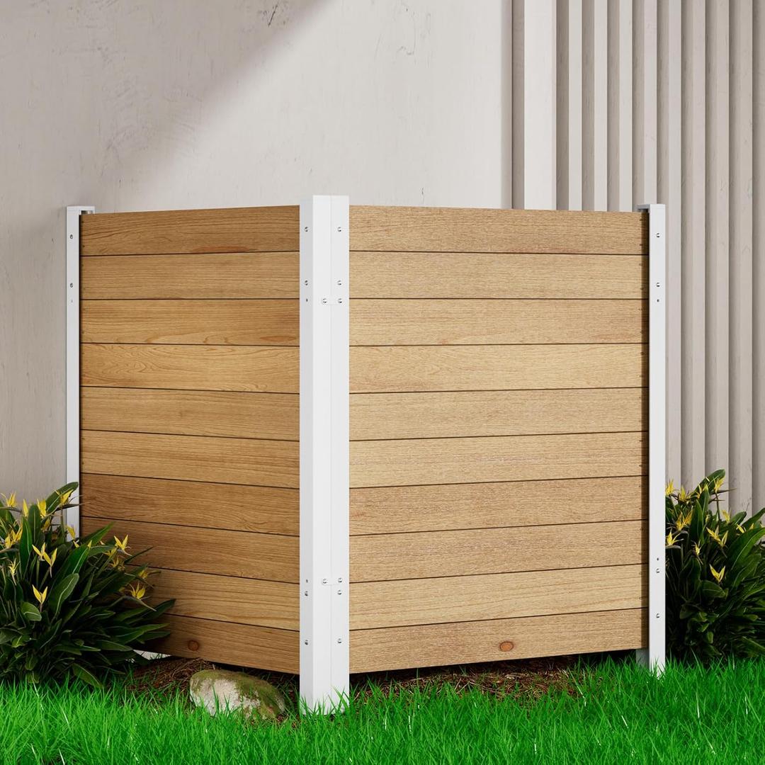 Air Conditioner Fence 2 Panel 42'H 38'W Wood Outdoor Privacy Wall, Pool Equipment Enclosure, Trash Can Enclosures, White Aluminum Fence Post