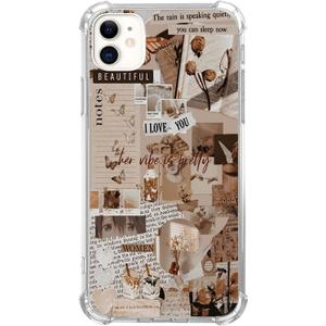 Aesthetic Vintage Beige Collage Case for iPhone 12 Pro, Rose Butterfly Postcard Cover, Cool Cute TPU Bumper Phone Case