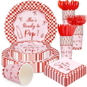 Hushee 175 Pcs She's Ready to Pop Baby Shower Decorations Baby Shower Plates and Napkins Red and White Tableware for Guest Serve 25 Gender Reveal Newborn Party