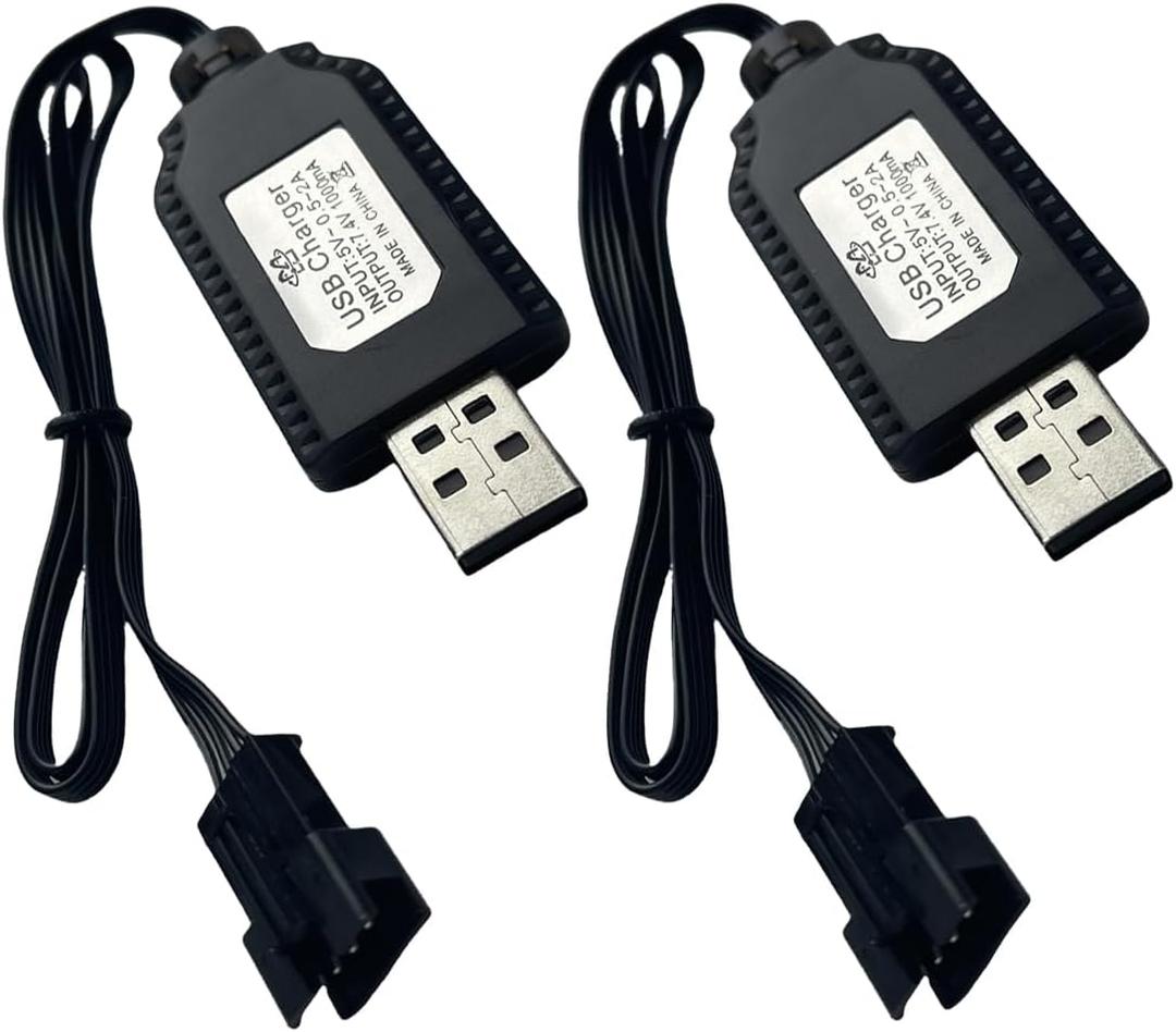 7.4V Lithium Battery Charger Cable with SM-4PIN Plug Compatible RC Car RC Plane RC Tank RC Boat and Other Remote Control Toys for Universal 7.4V 2S Lipo Battery USB Charger with Battery Protection (2) (Black)