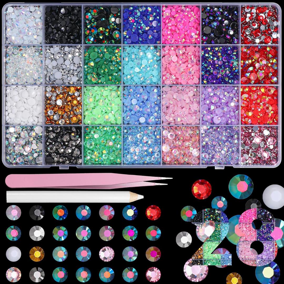 22300Pcs Color Rhinestones for Bedazzling, 3-6 mm Jelly Bedazzling Resin Gems, White Pink Purple Black Gold Tan Red Silver Gems Colored Bedazzling Kit for Crafting Nails Face Makeup Crafts Tumblers (S8)