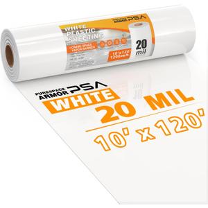 Crawl Space Vapor Barrier, 20 Mil Vapor Barrier, 10'x120', White Plastic Sheeting - Thick Plastic Sheeting, Heavy Duty Polyethylene Film, Drop Cloth Vapor Barrier Covering for Crawl Space, Basement