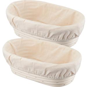Banneton Bread Proofing Basket Banneton Basket Set Sourdough Proofing Basket Round Proofing Bowls Handmade Rattan Baskets and Liners (Oval 10 inch set of 2), Beige
