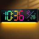 Digital Wall Clock, Large Display Digital Clock with 11 RGB Colors, Wall Clock with Night Light, Alarm Clock, Date, Week, Temp, DST for Living Room, Bedroom, Classroom Decor, Gift for Senior Mom Dad