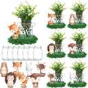 7 Set 23 Pcs Woodland Animals Baby Shower Table Centerpieces Wooden Forest Animal Cutout Mason Jar Vase Artificial Flowers Faux Moss with Twine for Woodland Creature Birthday Party Decor