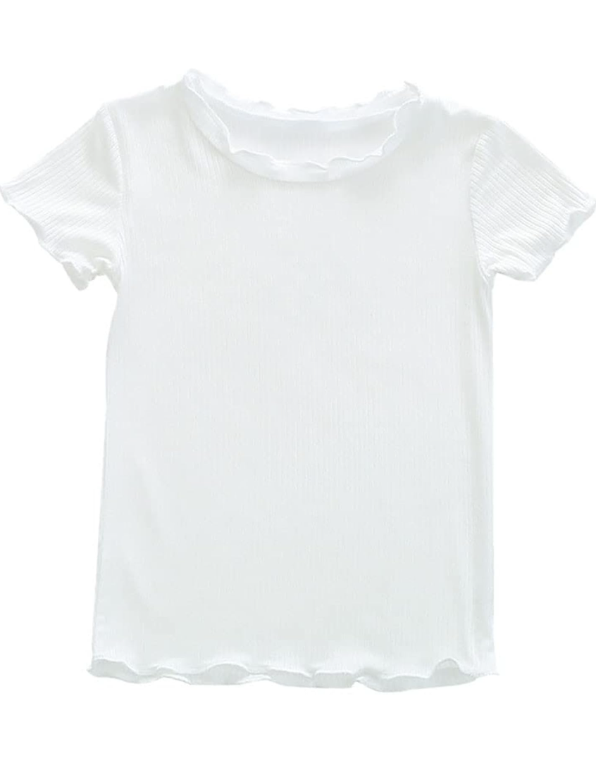 Toddler Baby Girls Summer Lettuce Trim Ribbed Knit Short Sleeve T-Shirts Solid Color Casual Blouse Tops