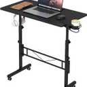 Hadulcet Small Standing Desk Adjustable Height, Mobile Stand Up Desk with Wheels, Portable Walking Pad Table Stand, Rolling Laptop Cart for Standing or Sitting, Black