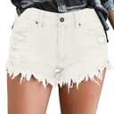luvamia Women Casual High Waisted Denim Shorts Frayed Raw Hem Ripped Jeans Shorts (Small, A1 White)