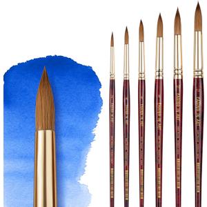 Falling in Art Paint Brushes, Watercolor Paint Brush Set with Sable Hair, Different Tips Size, Wooden Handle, Ideal Artist Brush for Watercolor Painting, 6Pcs (Round)
