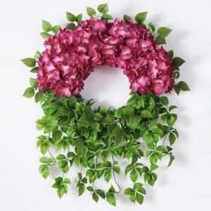 Artificial Hydrangea Wreath for Front Door Outside - Fake Hydrangea Real Touch Ivy, Spring Summer Greenery Flowers Wreath, for Home Mantel Window Farmhouse Decor (23", Rose Red)