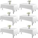 WIGENIUS 6 Pack White Table Cloth Rectangle Tablecloths 60X84 Inch,Polyester Tablecloth for 4 Foot Rectangle Tables,Wrinkle Resistant Washable Fabric Table Covers for Party, Wedding Banquet