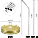uxcell 25pcs Stainless Steel Mason Jar Lids with Straw Hole, 70mm Metal Canning Lid Mason Storage Covers Caps with Silicone Ring/Straws/Cleaning Brush Gold