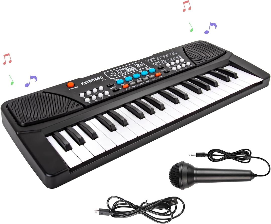 M SANMERSEN Kids Piano Keyboard, Piano for Kids with Microphone Portable Electronic Keyboards for Beginners 37 Keys Musical Toy for 3/4/5/6 Year Old Girls Boys (Black)
