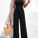PRETTYGARDEN One Piece Strapless Jumpsuits for Women Dressy Casual Wide Leg Tube Rompers Jumper Beach Vacation Summer Outfits (Black, XS)