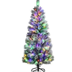 5 ft. Pre-Lit Hinged Artificial Christmas Tree Snow Flocked with 9 Modes Remote Control Lights