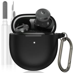LDSXAY Compatible with Google Pixel Buds 2a Case Cover, Soft Silicone Shockproof Protective Skin Case for Google Pixel Buds 2a 2025 with Cleaner Kit & Carabiner (Black)