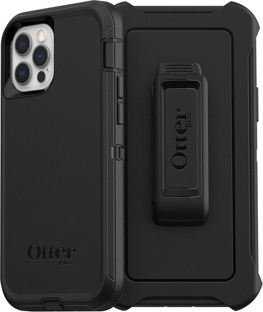 OtterBox iPhone 12 & iPhone 12 Pro Defender Series Case - Black, Rugged & Durable, with Port Protection, Includes Holster Clip Kickstand | Rugged, Durable, with Port Protection, Kickstand