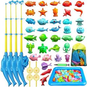 TOY Life 4-Player Magnetic Fishing Game for Kids 3-5 - Toddler Fishing Pole Set with Fish Toys - Bath & Pool Toys - Water Table Accessories - Educational Fishing Toy Rod for Boys Girls