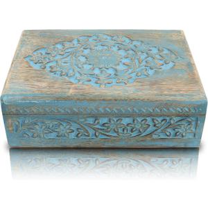 Great Birthday Gift Ideas Handmade Decorative Wooden Jewelry Box Jewelry Organizer Keepsake Box Treasure Chest Trinket Holder Watch Box Storage Lock Box 9 x 6 Inches Housewarming Gift Ideas Men Women